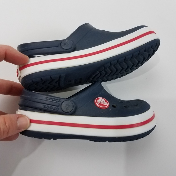 Crocs Blue Stripe Original Clogs Size 8 Toddler - Picture 2 of 5